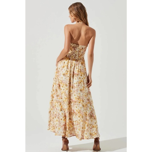 ASTR The Label Women's Mariella Taupe Yellow Floral Lined Maxi Dress - Picture 3 of 8